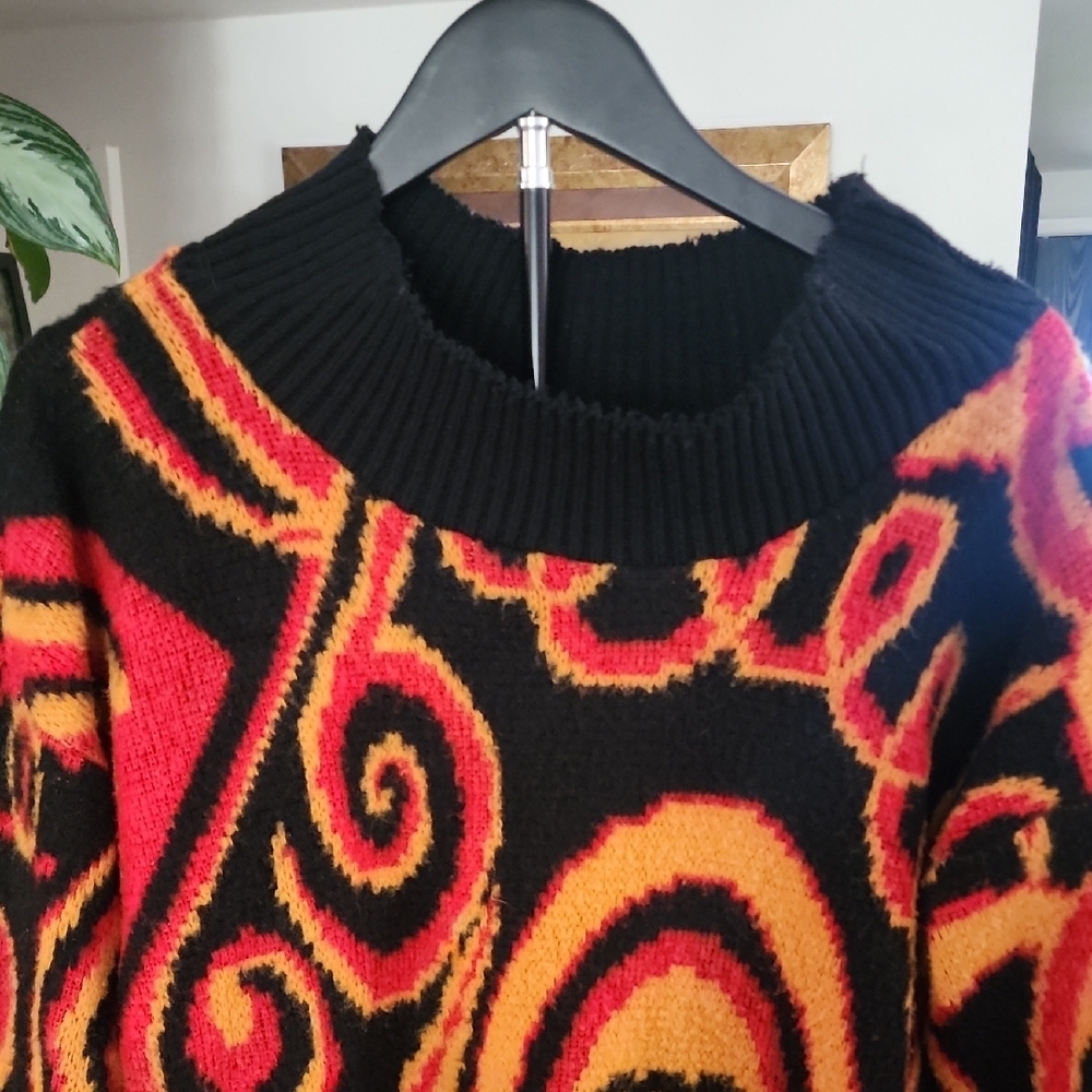 Vintage Colon Black & Orange Abstract Swirl Logo Knit Sweater - Picture 3 of 10
